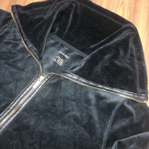 Calvin Klein full zip high neck jacket black velour cozy pockets Sz L - Picture 6 of 13
